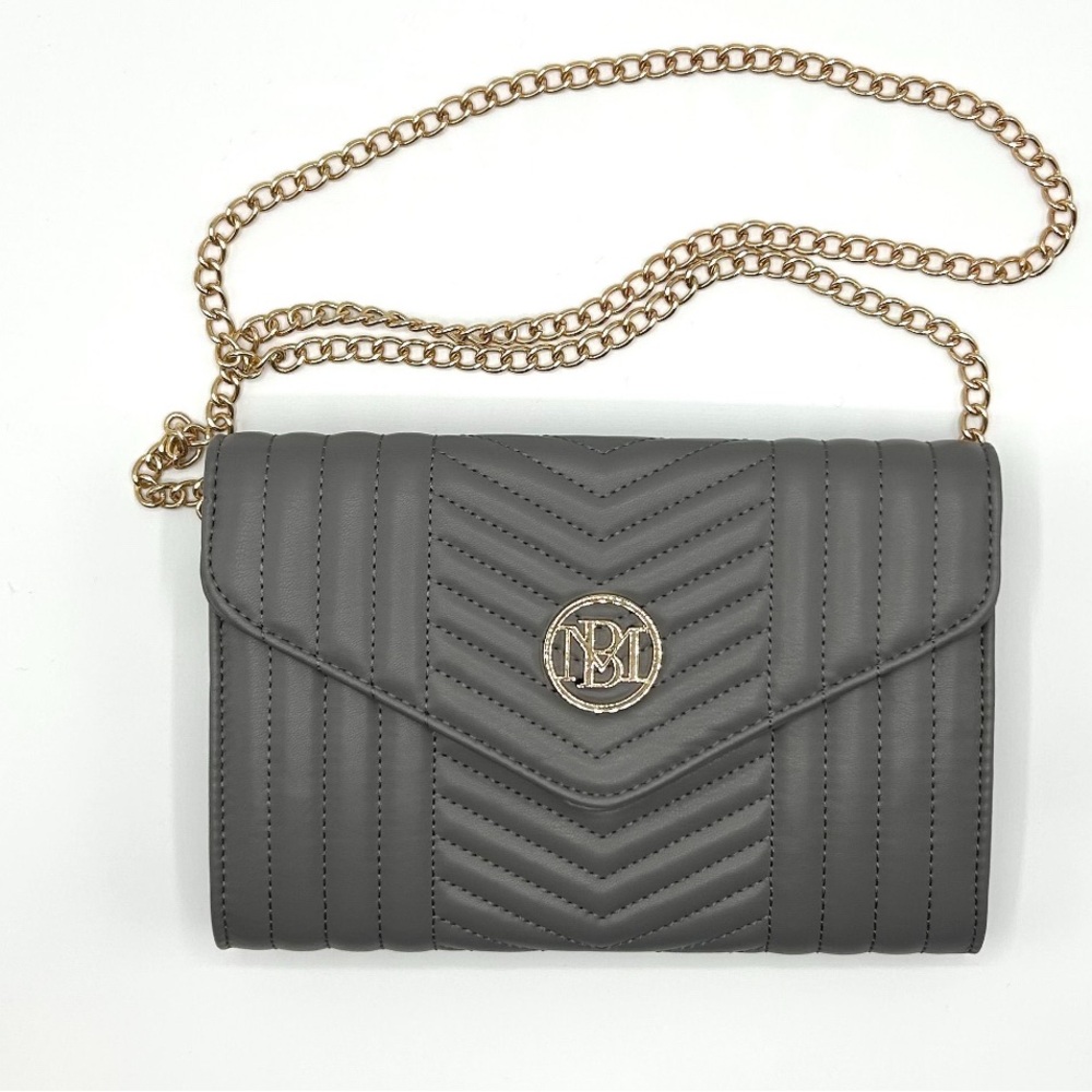 Badgley Mischka Gray Quilted Crossbody with Gold Chain